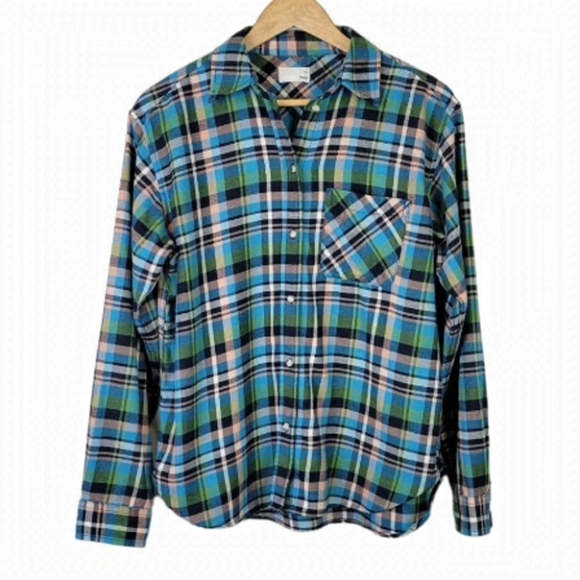 wilfred Free Aritzia Plaid Button Down Shirt Flannel Blue Green S - Picture 1 of 11